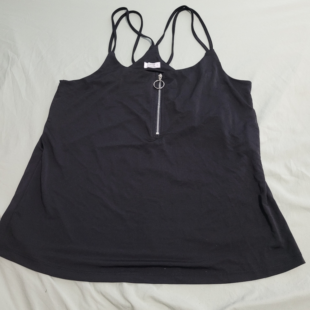Ardene Spaghetti Strap Black Cami, Front Zip - Large